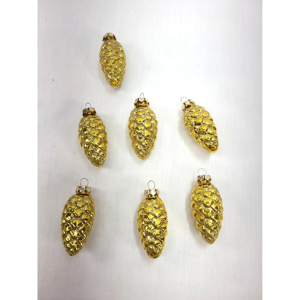Vintage Pine Cone Christmas Ornaments Small Molded Mouth Blown Glass Lot of 9